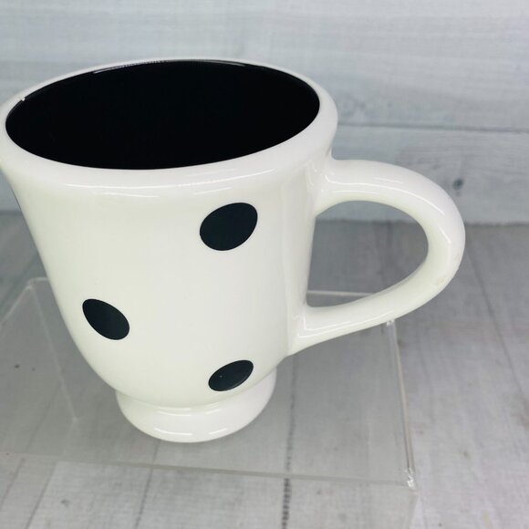 Coastline Imports White Black Polka Dots Earthenware Footed 15oz Cups Mugs Set 4 - Picture 14 of 16